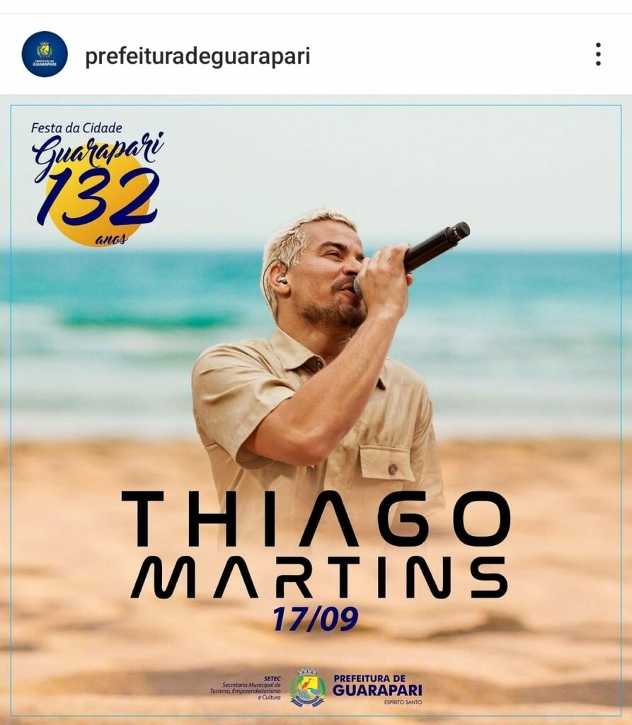 Festa da Cidade de Guarapari: Thiago Martins Substitui Molejo em Show Imperdível 4 Festa da Cidade de Guarapari, Thiago Martins, Molejo, show de substituição, Emancipação Política, eventos em Guarapari.