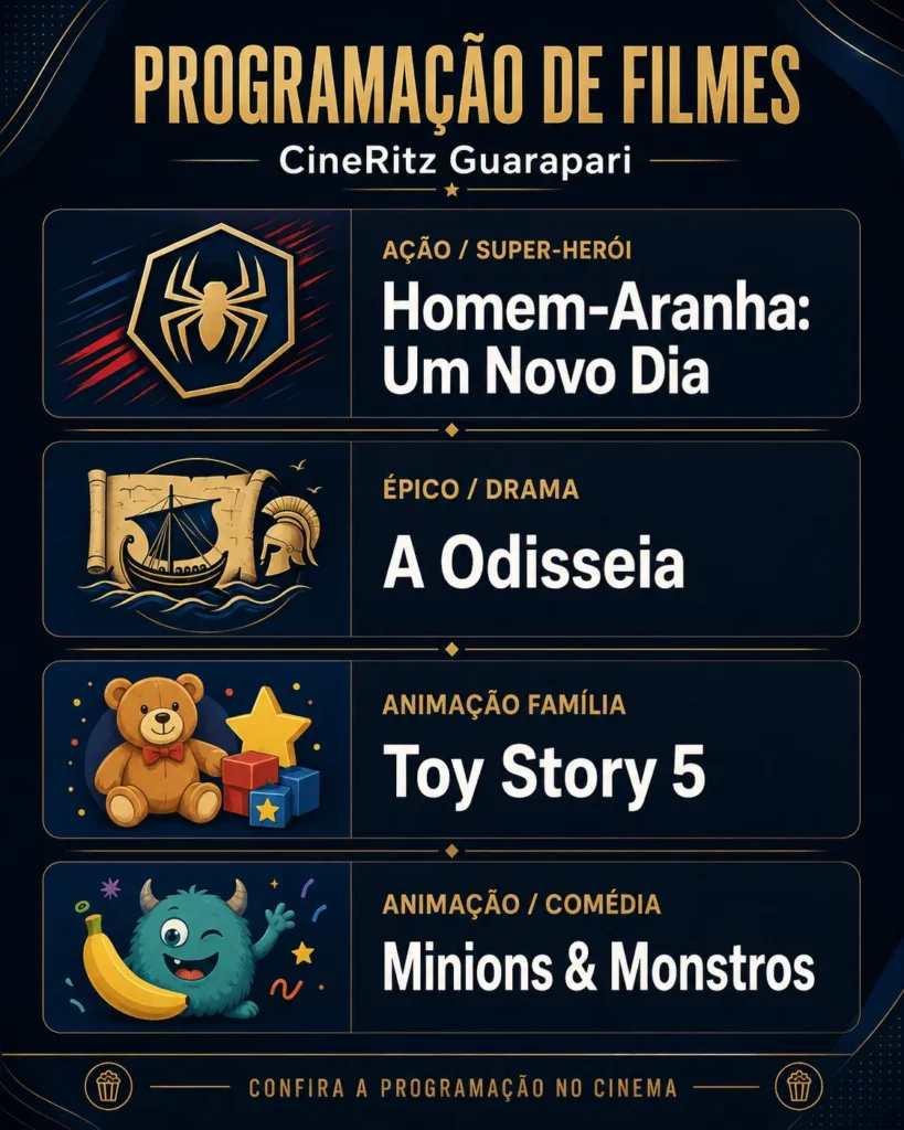 Cinema em Guarapari: Confira os Filmes em Cartaz no CineRitz Neste Domingo (9 de Agosto) 2 infografo com programação o cineritz guarapri por raimundo oliveira
